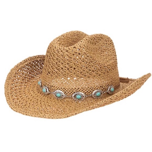 NWT San Diego Hat coastal cowgirl straw hat w/faux turquoise concho band - Picture 7 of 7